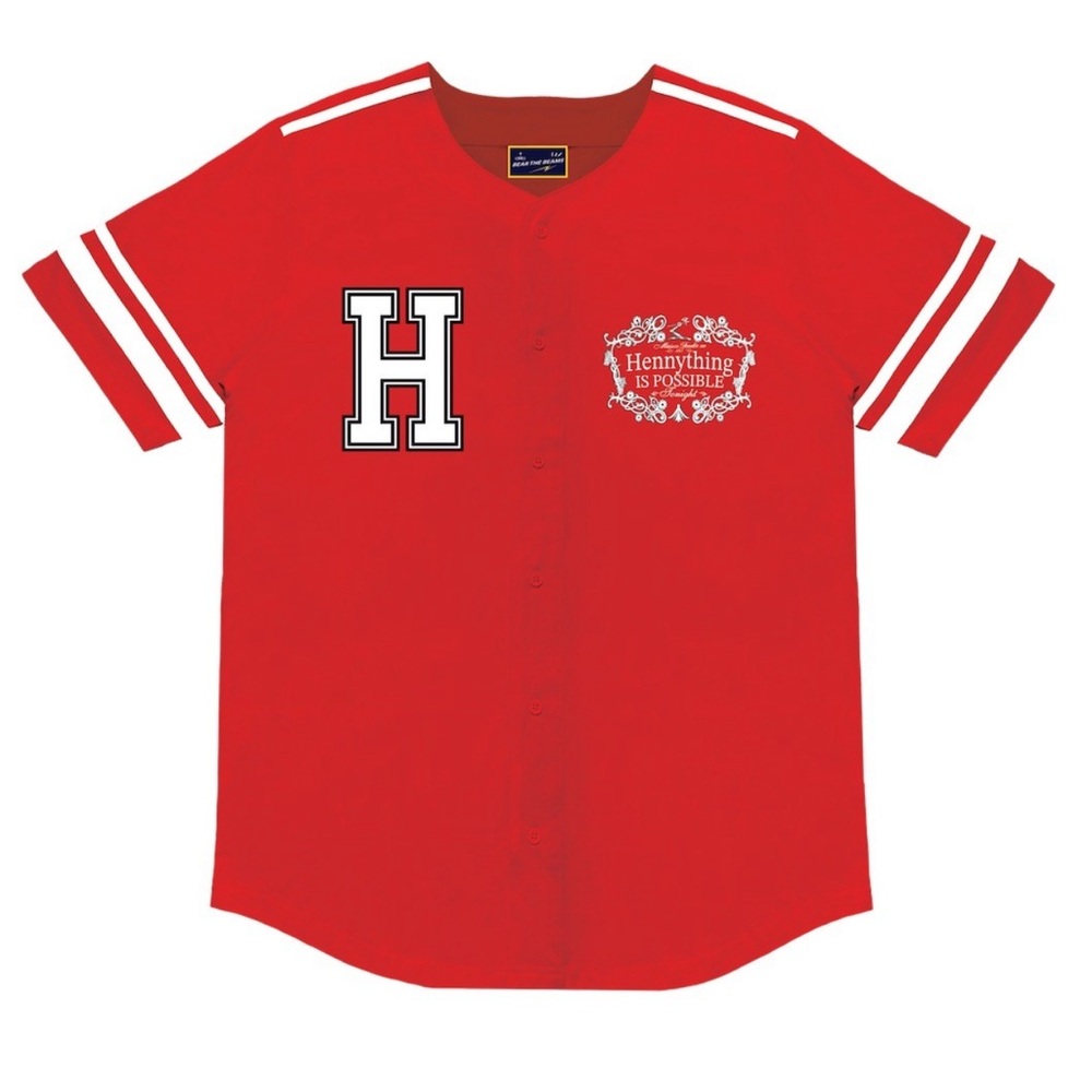•Hennything is Possible• Red Graphic Round Neck Baseball Jersey